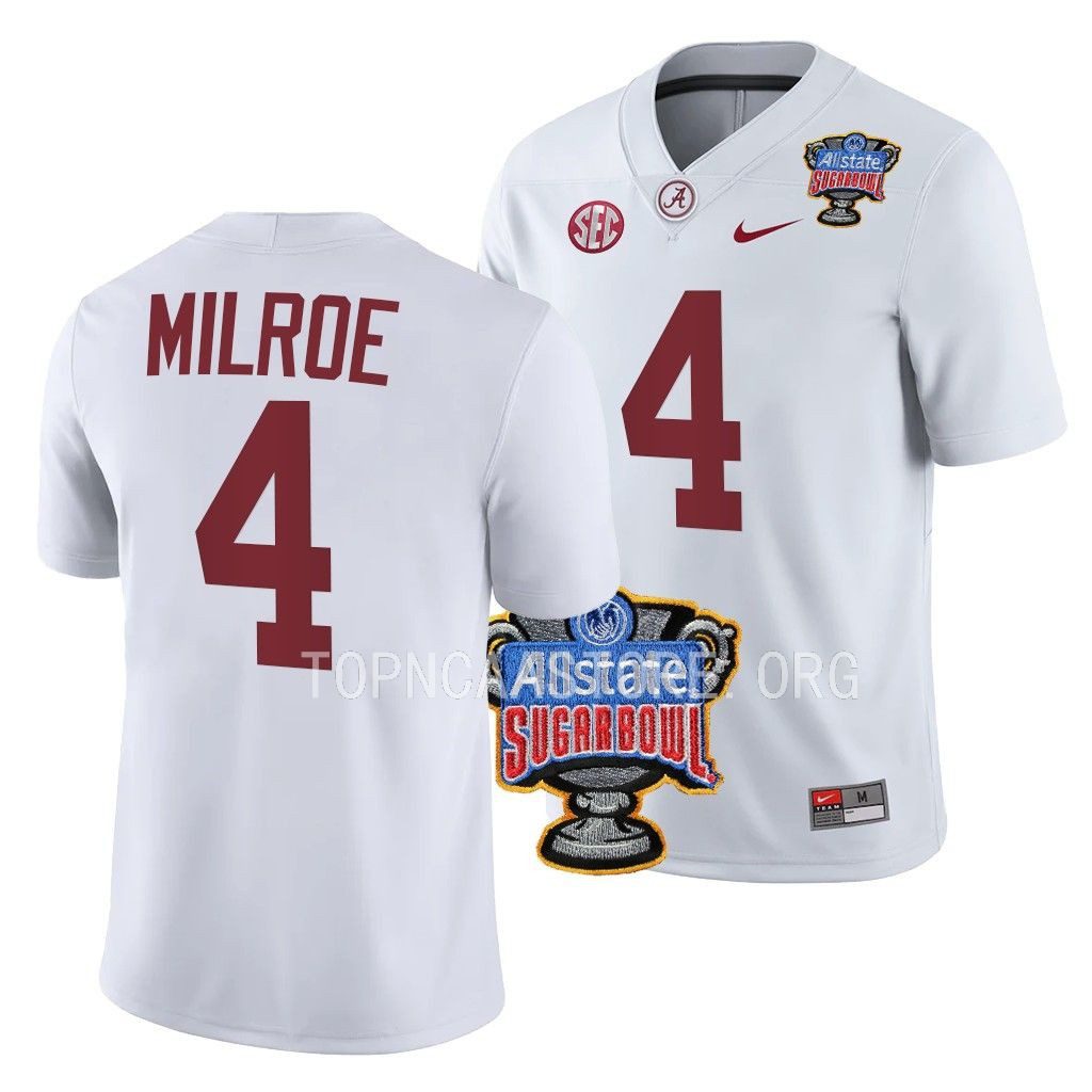 Men's Alabama Crimson Tide Jalen Milroe #4 2022 Sugar Bowl White NCAA College Football Jersey